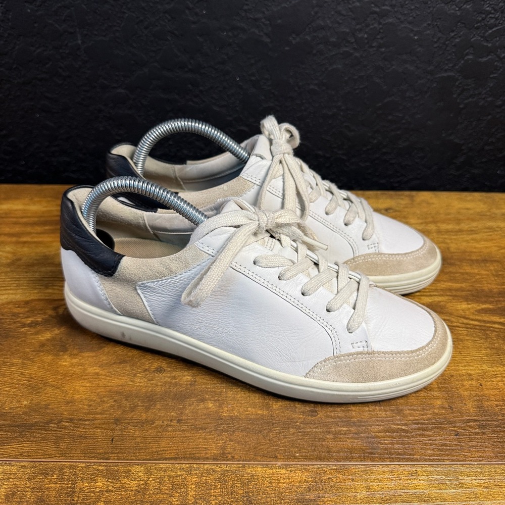 ECCO Soft 7 47035356017 White Beige Leather Suede Sneakers Womens 8-8.5 EU 39